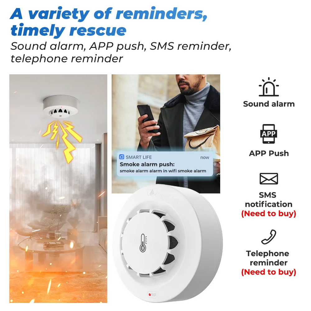 Tuya Wifi BT Two Connection Sm - Smoke Detector Interconnected recension och pris