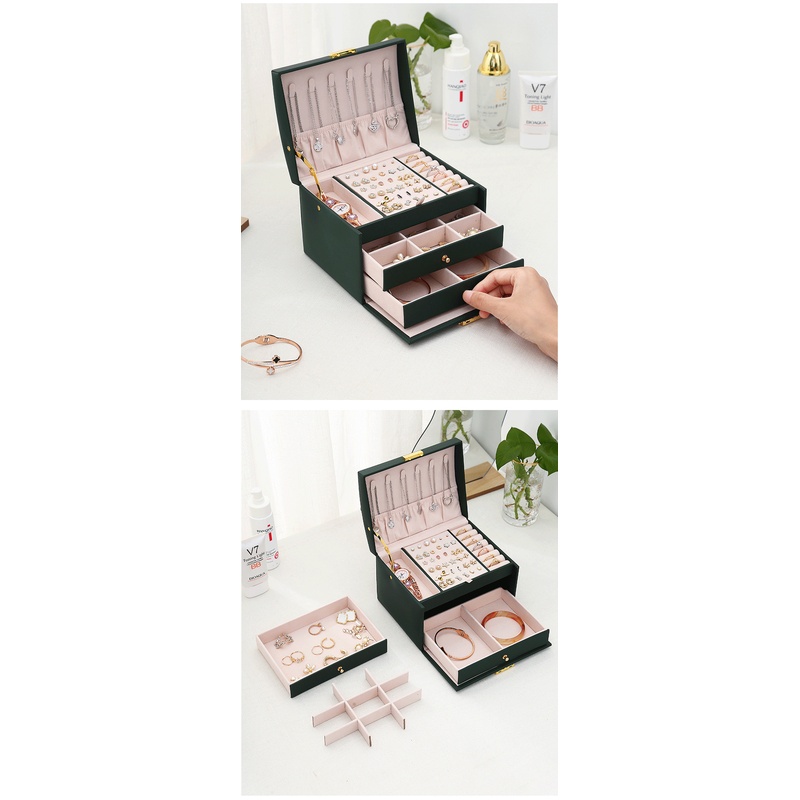 Three Drawer PU Leather Jewelr - Lockbox Key Secure recension och pris