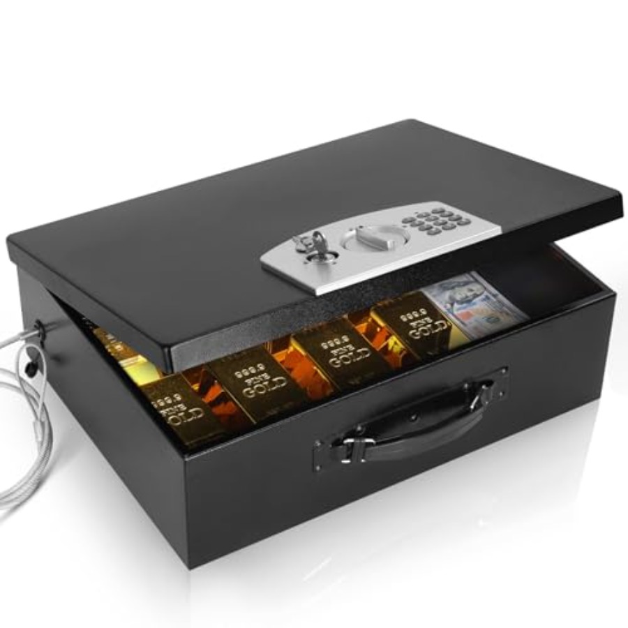 Portable Metal Safe Box with D - Fire Safe Document recension och pris