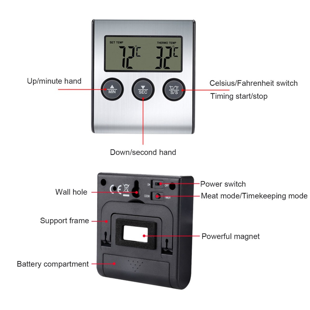 Silver Digital BBQ Meat Thermo - Pool Alarm Float recension och pris